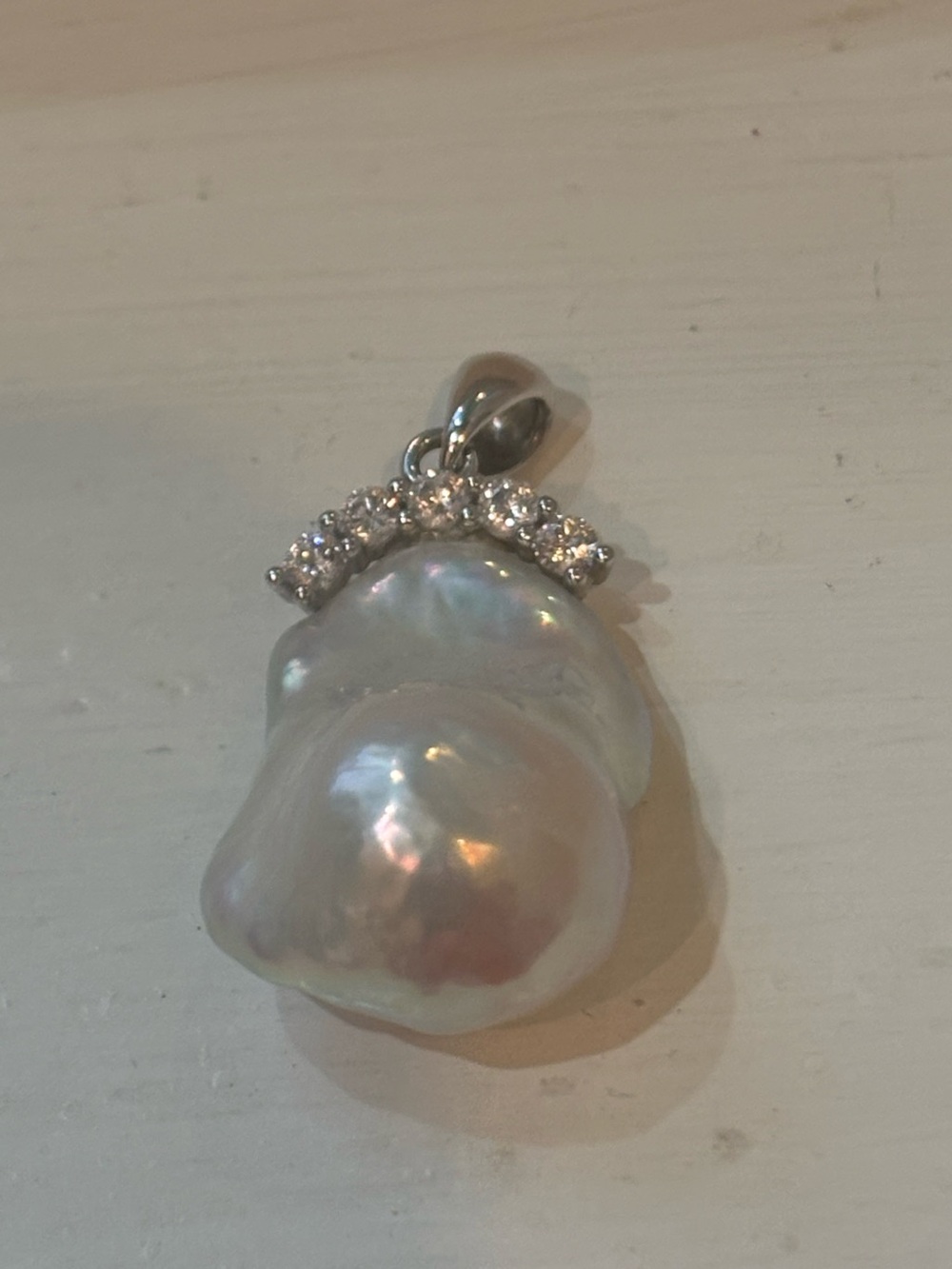 Baroque Freshwater Big King Pearl Pendant with Crystal Accents - Picture 2 of 7